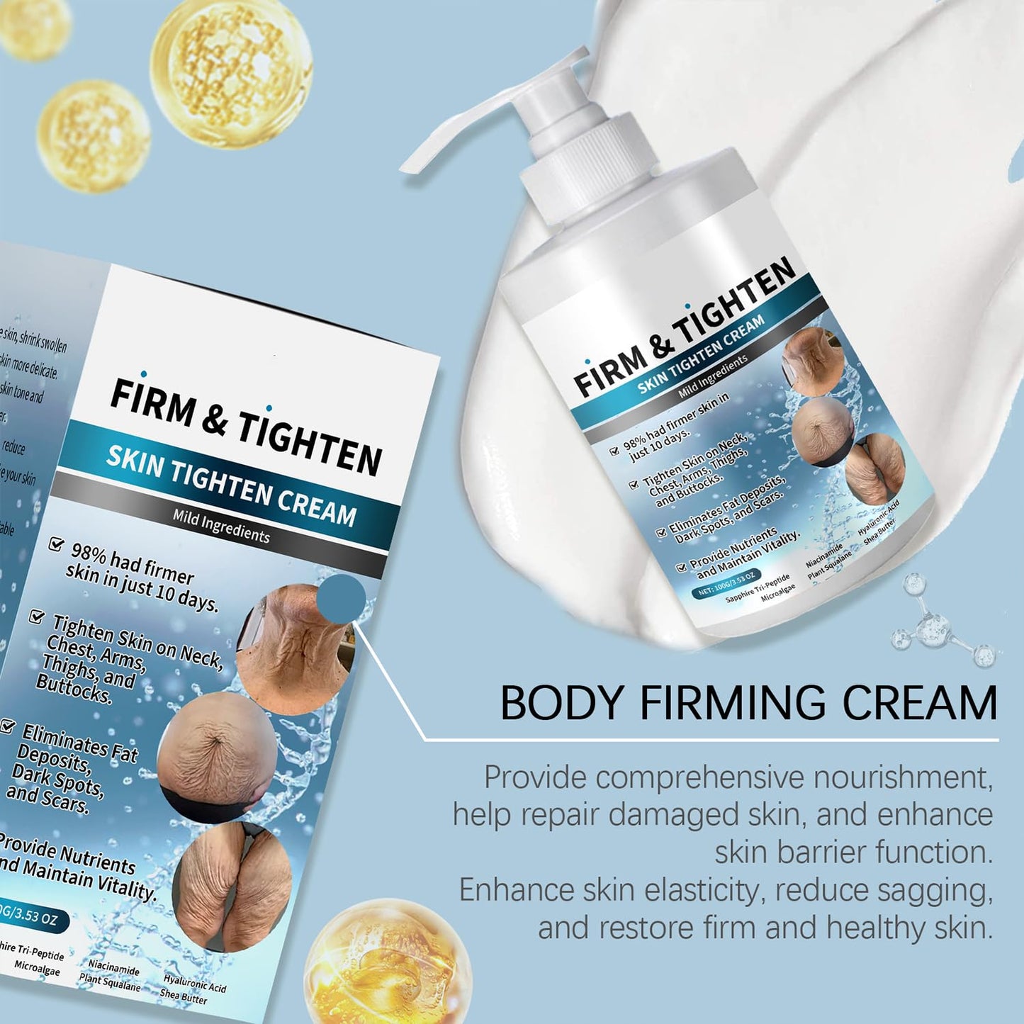 Firm Tighten Skin Tighten Cream, Collagen Cream Skin Care Body Lotion, Anti-Wrinkle Multi-Purpose Cream, Restore Skin Elasticity, for All Skin Types 3.4oz